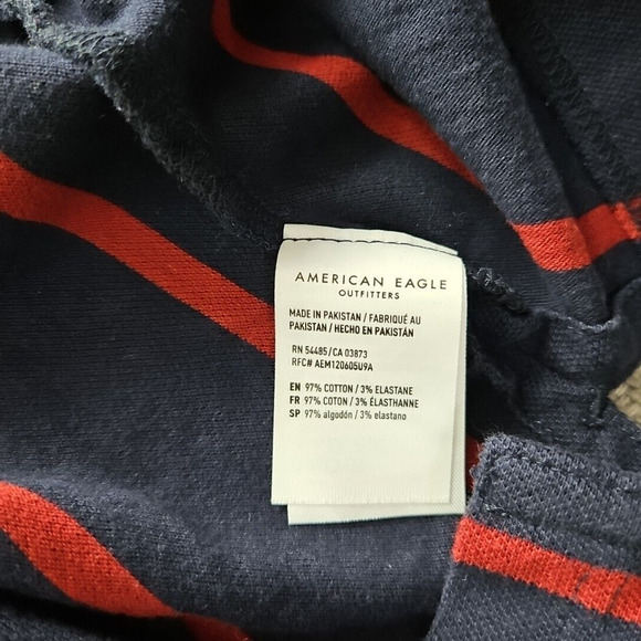 American Eagle Polo Shirt Men's XXL Classic Fit Blue & Red Striped Short Sleeve - Picture 14 of 16